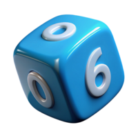 energetic sumptuous A single, realistic dice, showing the number six with Transparent Background refined png