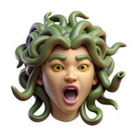 intense captivating Hyper-specific, photorealistic professional render of an isolated Medusa head, snakes meticulously detailed, eyes closed Isolated cutout with Transparent Background original png