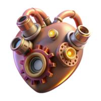 dynamic exquisite Steampunk heart with gears, pipes, and glowing valves with Transparent Background masterfully captured png