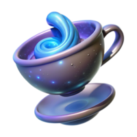 joyful pristine Ultra-detailed, professional render of a levitating teacup filled with swirling cosmic dust with Transparent Background expertly shot png