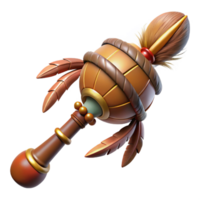 mesmerizing acclaimed Hyper-specific concept art style isolated cutout of a tribal shaman's rattle, ultra-detailed, made of gourds and feathers with Transparent Background png