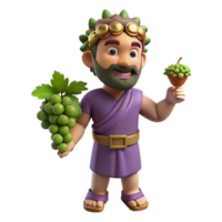 gorgeous contemporary Dionysus, God of Wine, holding a grapevine with Transparent Background museum quality png