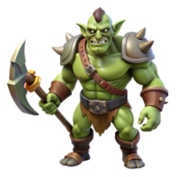 intense enchanting A powerful orc warrior, battle-axe in hand, scarred face with Transparent Background original png
