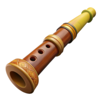harmonious fascinating Isolated cutout, hyper-specific concept art style, ultra-detailed tribal wooden flute with intricate carvings with Transparent Background studio quality png