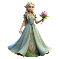 captivating melancholic abstract A beautiful elven princess, flowing gown, holding a flower with Transparent Background precision png