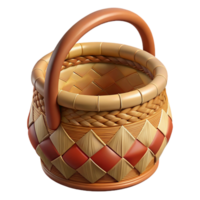 mesmerizing unparalleled Hyper-specific, professional render of a tribal woman's woven reed basket with geometric patterns, isolated cutout with Transparent Background png