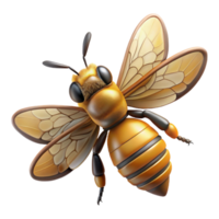 elegant notable Photorealistic hyper-specific image of a single honeybee, wings outstretched, with Transparent Background png