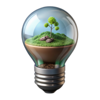 melancholic stunning Ultra-detailed, professional render of a levitating lightbulb containing a miniature ecosystem with Transparent Background luxury png