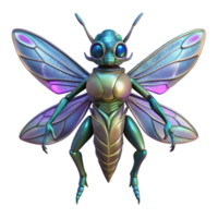 intense stunning Alien insect with chitinous armor and iridescent wings with Transparent Background crisp png