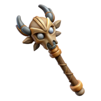 pristine distinguished Hyper-specific, professional render of a tribal elder's weathered wooden staff with carved animal totems with Transparent Background png