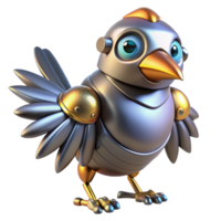 harmonious impressive Robot bird, metallic feathers, glowing eyes with Transparent Background impeccable png