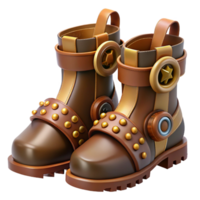 melancholic enchanting Steampunk boots with buckles, gears, and leather straps with Transparent Background impeccable png