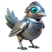 magnificent acclaimed Robot bird, metallic feathers, glowing eyes with Transparent Background png