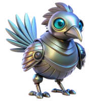 remarkable elegant Robot bird, metallic feathers, glowing eyes with Transparent Background high resolution png