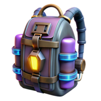 standout bohemian Cyberpunk backpack, armored plating, glowing tubes with Transparent Background top-tier png