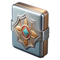 iconic rustic Hyper-specific, professional render, isolated cutout Art Nouveau cigarette case, silver, enamel inlay, geometric design with Transparent Background fine detail png