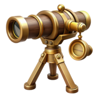 mesmerizing celebrated Steampunk telescope with brass lenses and a wooden tripod mount tripod not shown with Transparent Background png