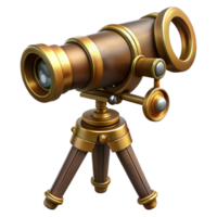 impressive whimsical urban Steampunk telescope with brass lenses and a wooden tripod mount tripod not shown with Transparent Background 4K png