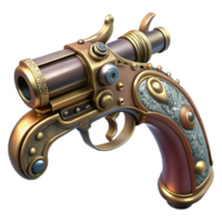 melancholic vibrant Steampunk pistol with ornate engravings and pearl grips with Transparent Background refined png