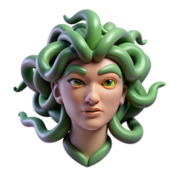 extraordinary organic Photorealistic concept art style render of a single Medusa head, snakes writhing, isolated cutout with Transparent Background artisan png