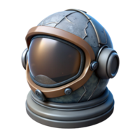 hypnotic whimsical art deco Concept art style, isolated cutout of a weathered, dented astronaut helmet with a cracked visor with Transparent Background top-tier png