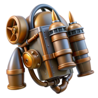 ethereal magnificent Steampunk jetpack with miniature turbines and copper piping with Transparent Background studio quality png