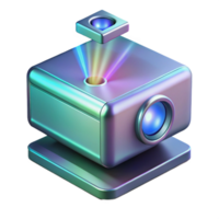 iconic creative Holographic projector emitting a glowing D image with Transparent Background 4K png