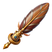 joyful captivating Steampunk quill pen with a brass nib and intricate engravings with Transparent Background genuine png