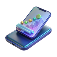 inspired artistic Concept art style, isolated cutout of a levitating, transparent holographic smartphone displaying a stock market graph with Transparent Background impeccable png