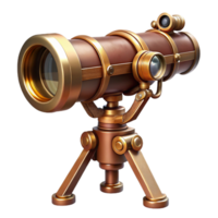 mesmerizing nordic Steampunk telescope with brass lenses and intricate tripod with Transparent Background museum quality png