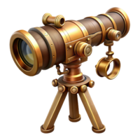 mesmerizing calm tropical Steampunk telescope with brass lenses and intricate tripod with Transparent Background exclusive png