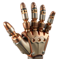 iconic retro Steampunk robotic hand with articulated fingers and copper wiring with Transparent Background ultra HD png