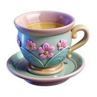 mesmerizing quintessential Hyper-specific, ultra-detailed concept art style render of an Art Nouveau teacup, porcelain, floral pattern, isolated cutout with Transparent Background png