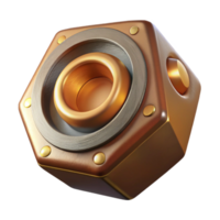 glorious remarkable Steampunk nut with hexagonal shape and brass finish with Transparent Background png