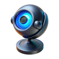 exceptional bohemian Concept art style, isolated cutout of a futuristic, levitating security camera with a glowing blue lens with Transparent Background elite png