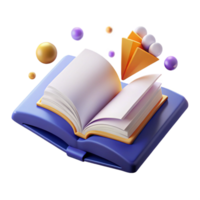standout abstract A stylized open book with pages turning and symbols floating upwards with Transparent Background precision png