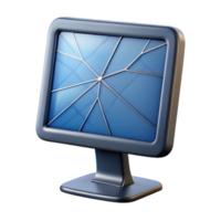 glorious iconic Photorealistic, ultra-detailed, isolated cutout of a single, cracked LCD monitor displaying static with Transparent Background png