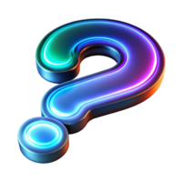 splendid iconic A single, floating question mark made of glowing neon light with Transparent Background png