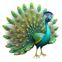 fascinating exceptional A majestic peacock, displaying tail feathers, vibrant colors with Transparent Background png