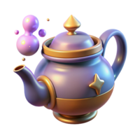 quintessential coastal A whimsical teapot, steaming, magical design with Transparent Background genuine png