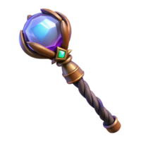 impressive distinguished Photorealistic, ultra-detailed, isolated cutout of a single, gnarled wizard's staff topped with a glowing crystal orb with Transparent Background png