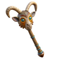 pristine sought-after Hyper-specific, professional render of a tribal elder's ceremonial walking stick with carved animal heads with Transparent Background png