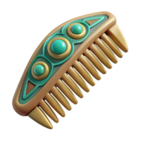 magnificent timeless Concept art style, isolated cutout of a tribal woman's decorative comb carved from bone and inlaid with turquoise with Transparent Background png