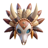 mesmerizing memorable Hyper-specific, professional render of a tribal shaman's ceremonial headpiece made of feathers and animal skulls with Transparent Background png