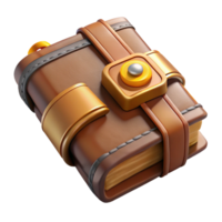 energetic serene A worn leather-bound spellbook clasped with a bronze lock with Transparent Background high quality png