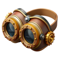 memorable victorian Steampunk goggles with intricate brass gears and leather straps with Transparent Background authentic png