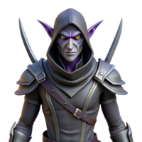 nostalgic captivating A menacing dark elf assassin with twin daggers with Transparent Background 4K png