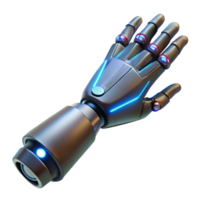 sumptuous classic Hyper-specific professional render of a single cybernetic prosthetic arm with exposed wiring and glowing LEDs, isolated cutout with Transparent Background luxury png