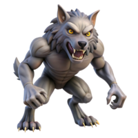 memorable impressionist A fierce werewolf mid-transformation, showing fangs and claws with Transparent Background flawless png