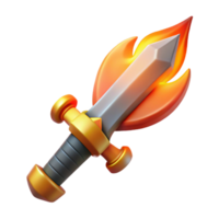 glorious traditional Concept art style, isolated cutout of a stylized, flaming sword hilt with Transparent Background top-tier png